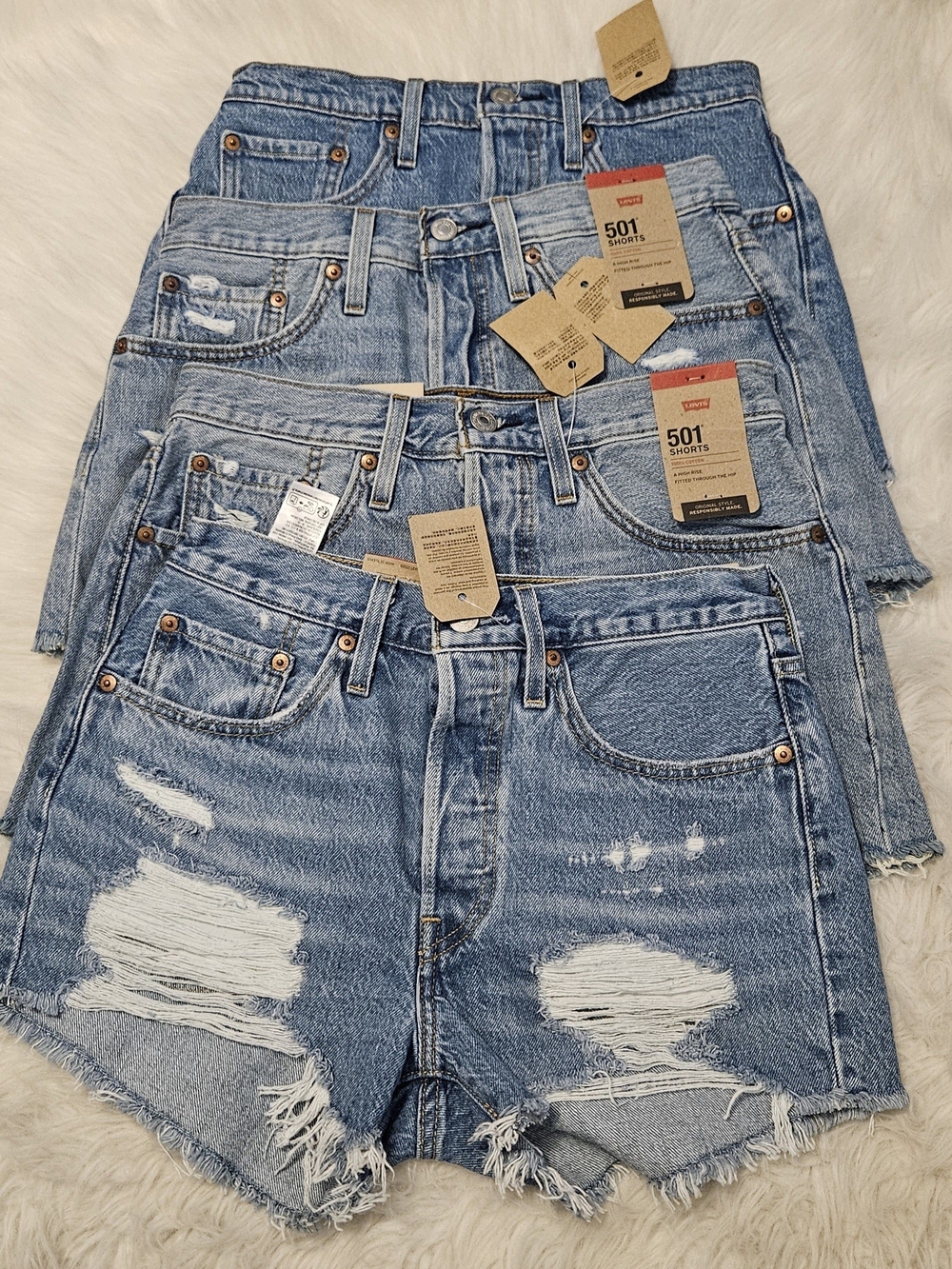 Levi's distressed light blue denim shorts